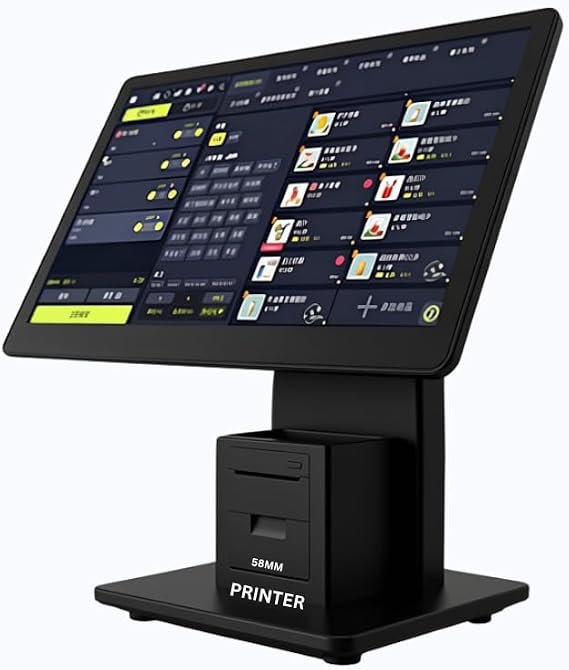 Point of sale system Terminal Machine for inbuilt printer 58MM, Point of Sale Cash Register with Windows 10 Professional, 15.6” & 11.6" Dual Touch Screen, Black, with free software